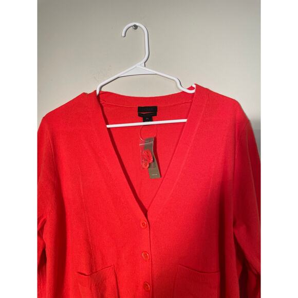 J.Crew Collection Red/Orange 100% Italian Cashmere Button Front Cardigan - Picture 2 of 11